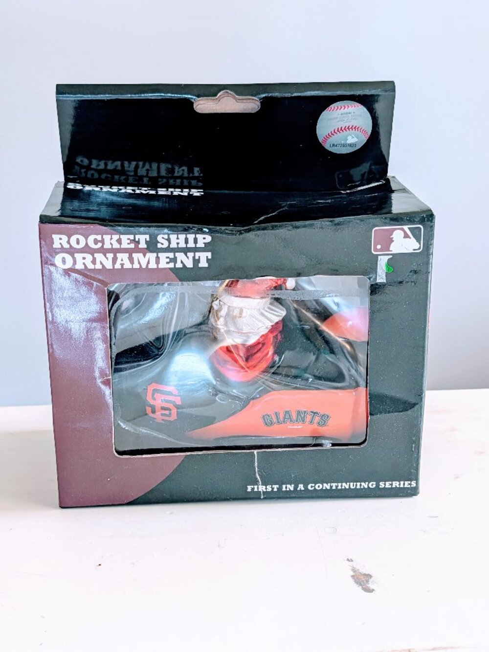 San Francisco Giants MLB Blown Glass Rocket Ship Christmas Ornament Santa NIB